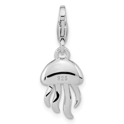 Sterling Silver Amore La Vita Rhodium-Plated Polished 3-D Glitter Enameled Jellyfish Charm With Fancy Lobster Clasp