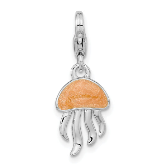 Sterling Silver Amore La Vita Rhodium-Plated Polished 3-D Glitter Enameled Jellyfish Charm With Fancy Lobster Clasp