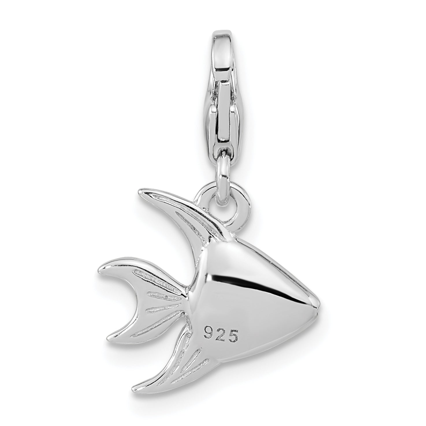 Sterling Silver Amore La Vita Rhodium-Plated Polished 3-D Enameled Angel Fish Charm With Fancy Lobster Clasp