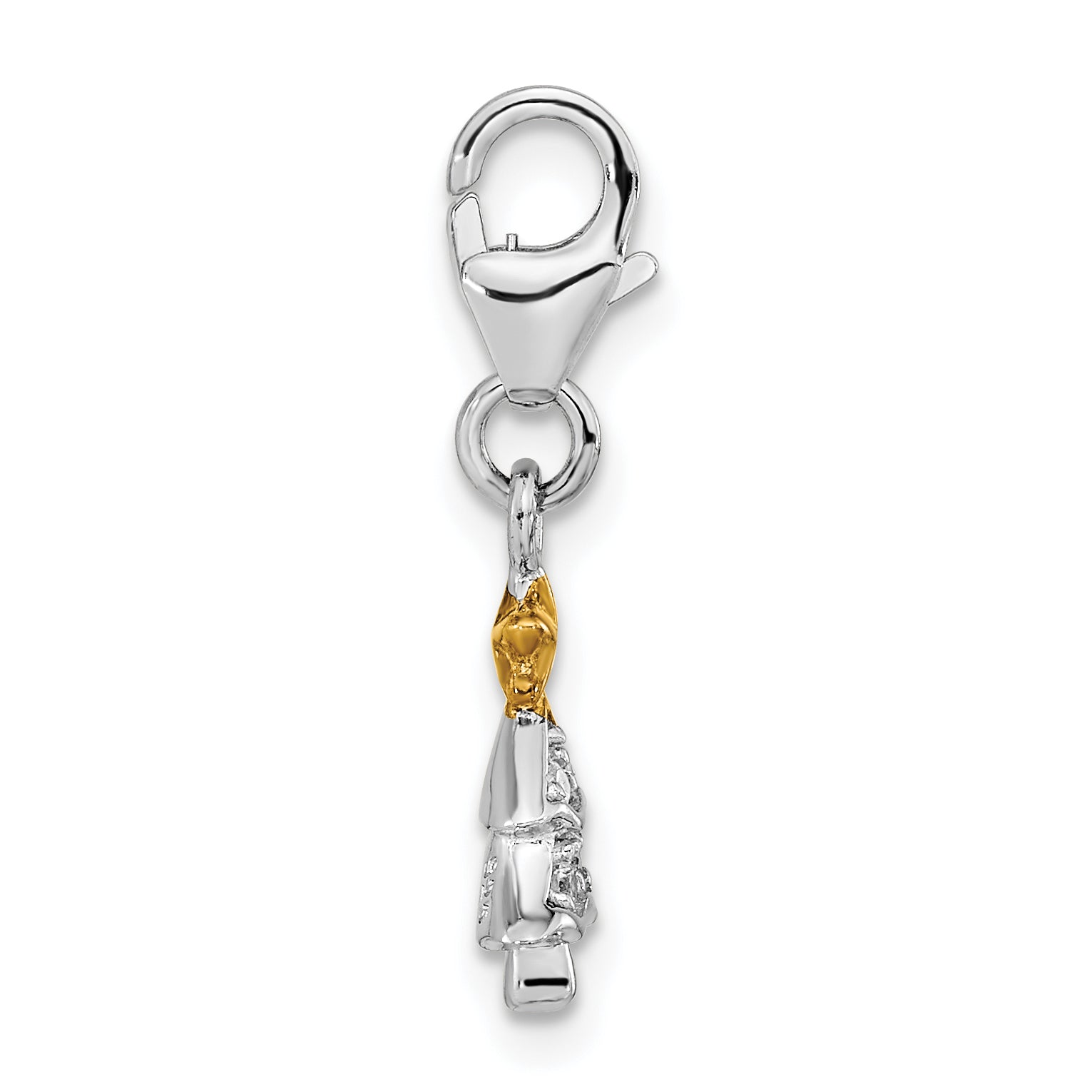 Ss/Gold Plated Amore La Vita Sterling Silver Rhodium-Plated And Gold-Plated Polished Cz Christmas Tree Charm With Fancy Lobster Clasp