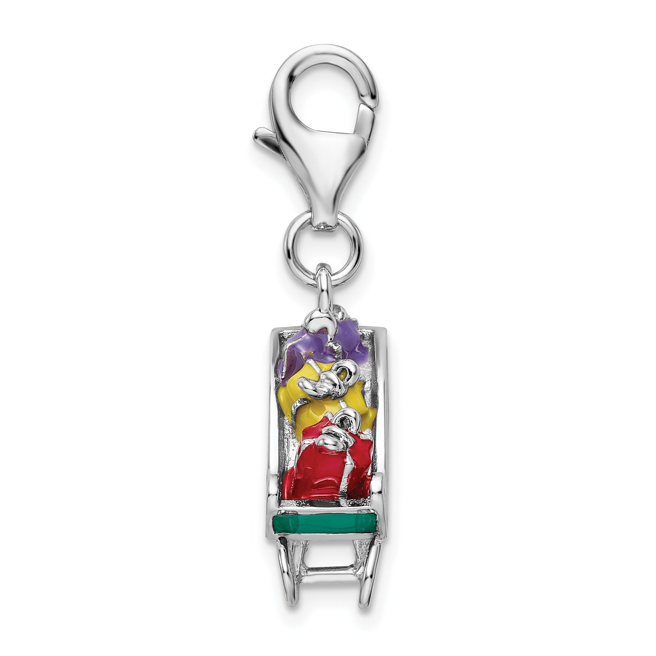 Sterling Silver Amore La Vita Rhodium-Plated Polished 3-D Enameled Sled With Presents Charm