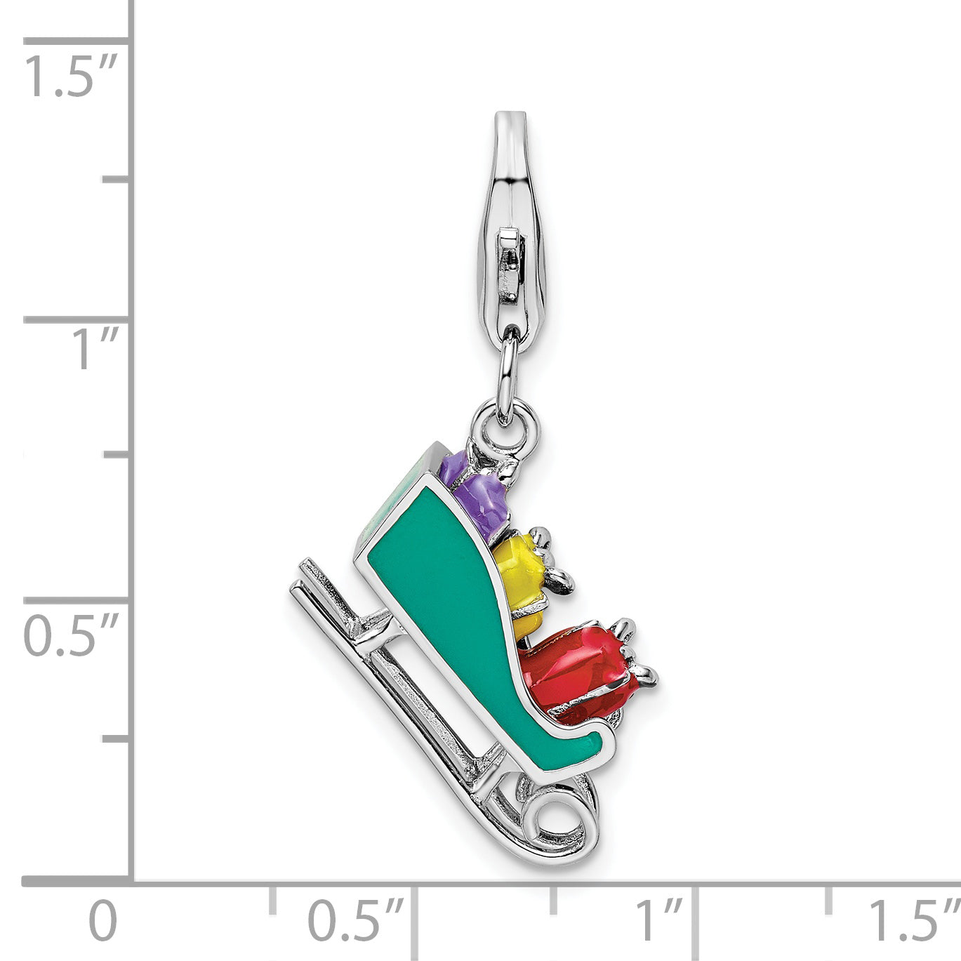 Sterling Silver Amore La Vita Rhodium-Plated Polished 3-D Enameled Sled With Presents Charm