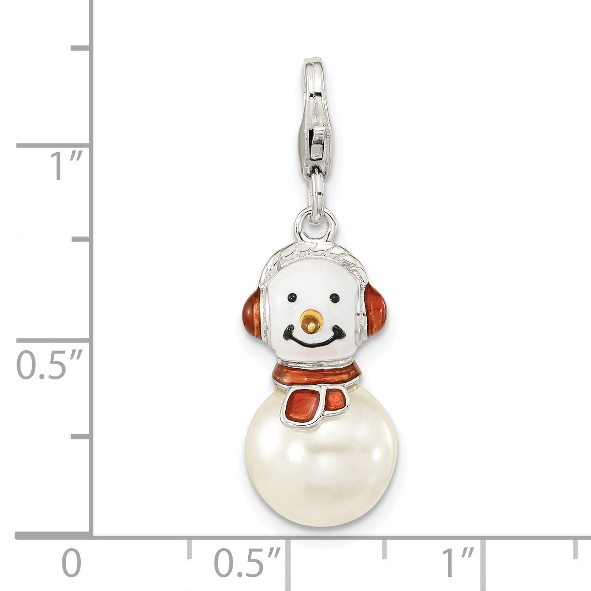 Sterling Silver Amore La Vita Rhodium-Plated Polished 3-D Mother Of Pearl And Enameled Snowman Charm With Fancy Lobster Clasp