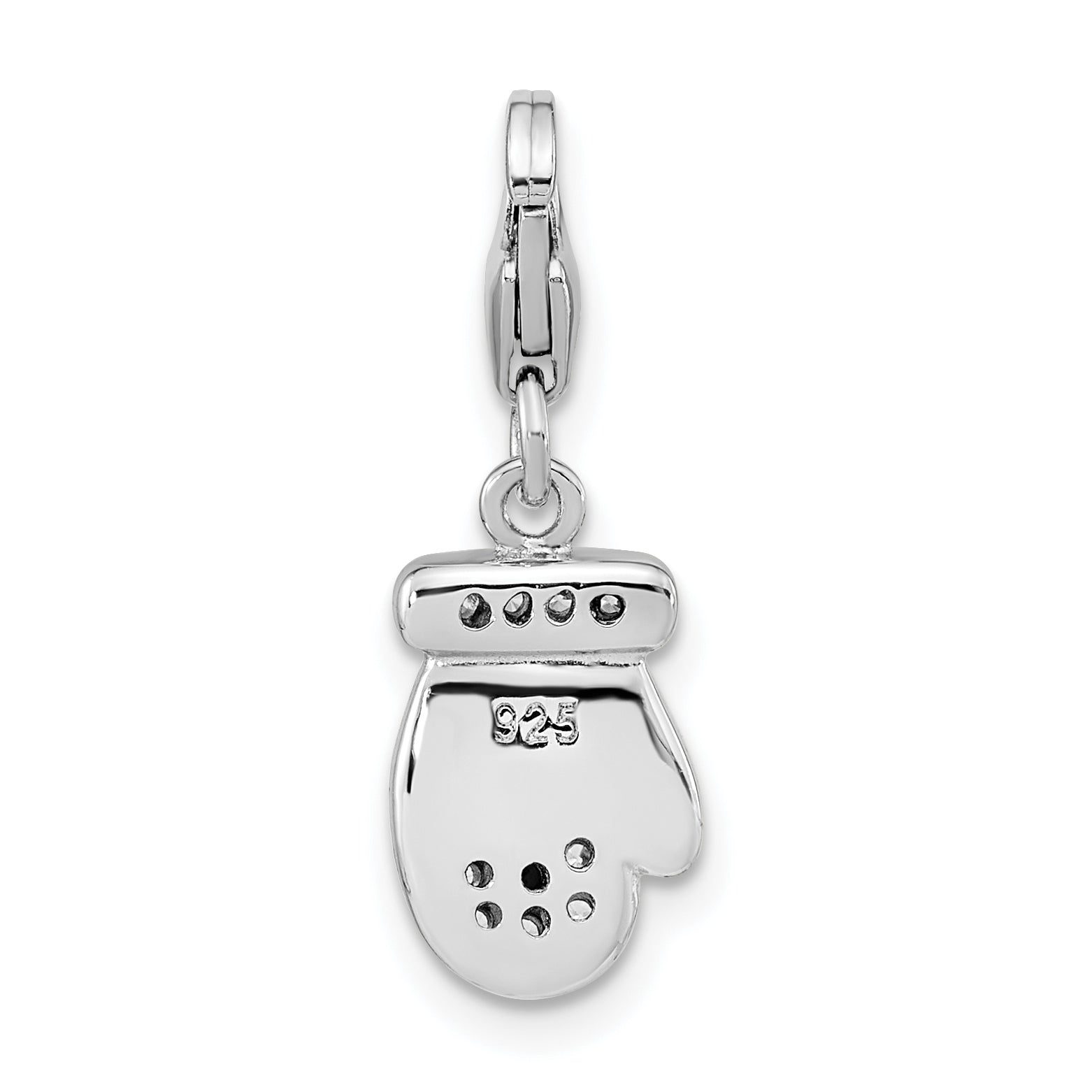Sterling Silver Amore La Vita Rhodium-Plated Polished Cz Enameled Mitten Charm With Fancy Lobster Clasp