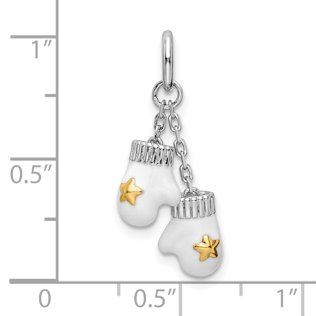 Sterling Silver Amore La Vita Rhodium-Plated And Gold-Tone Polished Enameled Mitten Charm