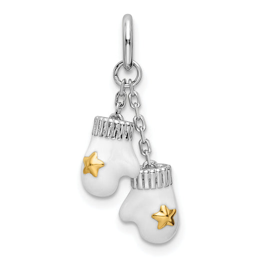 Sterling Silver Amore La Vita Rhodium-Plated And Gold-Tone Polished Enameled Mitten Charm