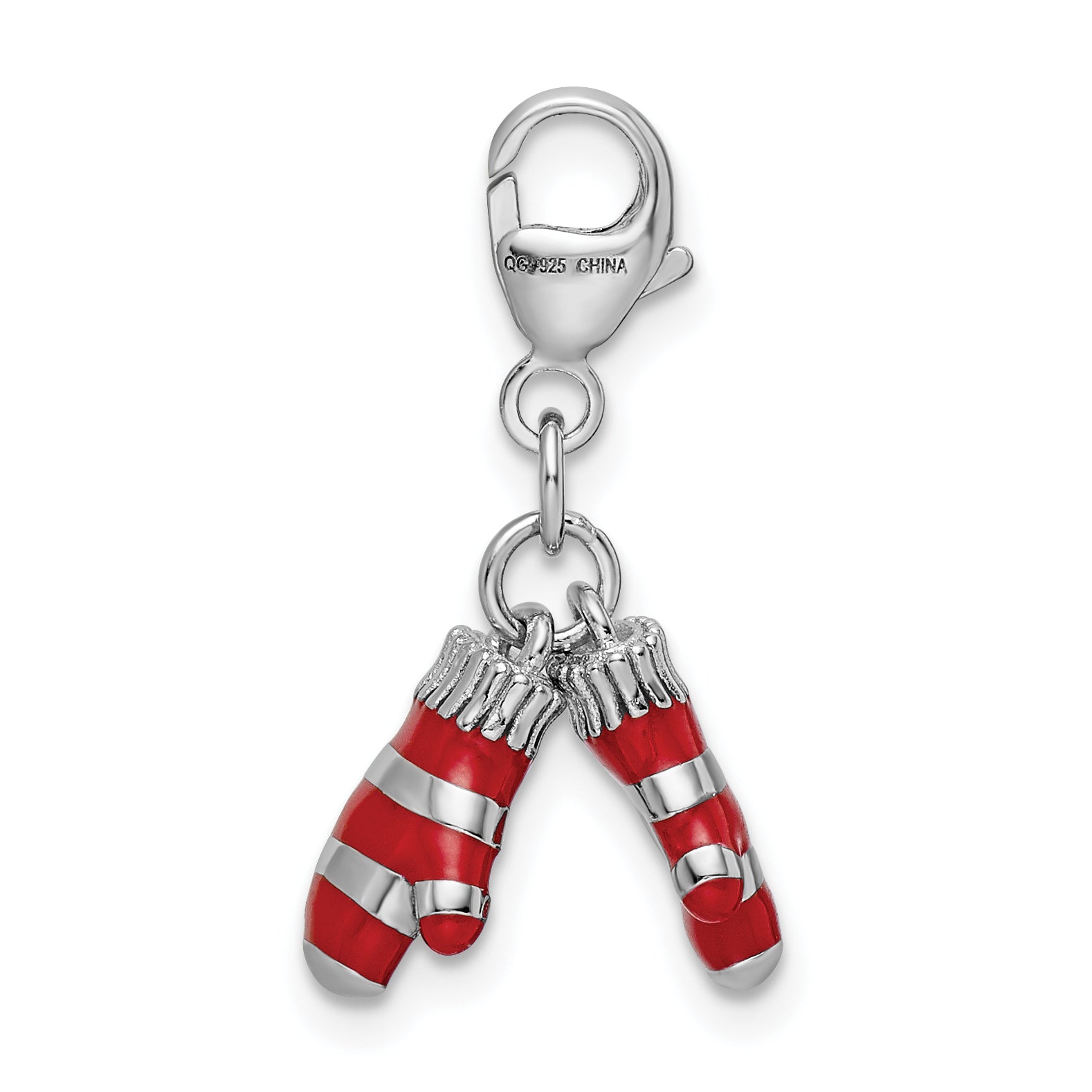 Sterling Silver Amore La Vita Rhodium-Plated Polished 3-D Enameled Mittens Charm With Fancy Lobster Clasp
