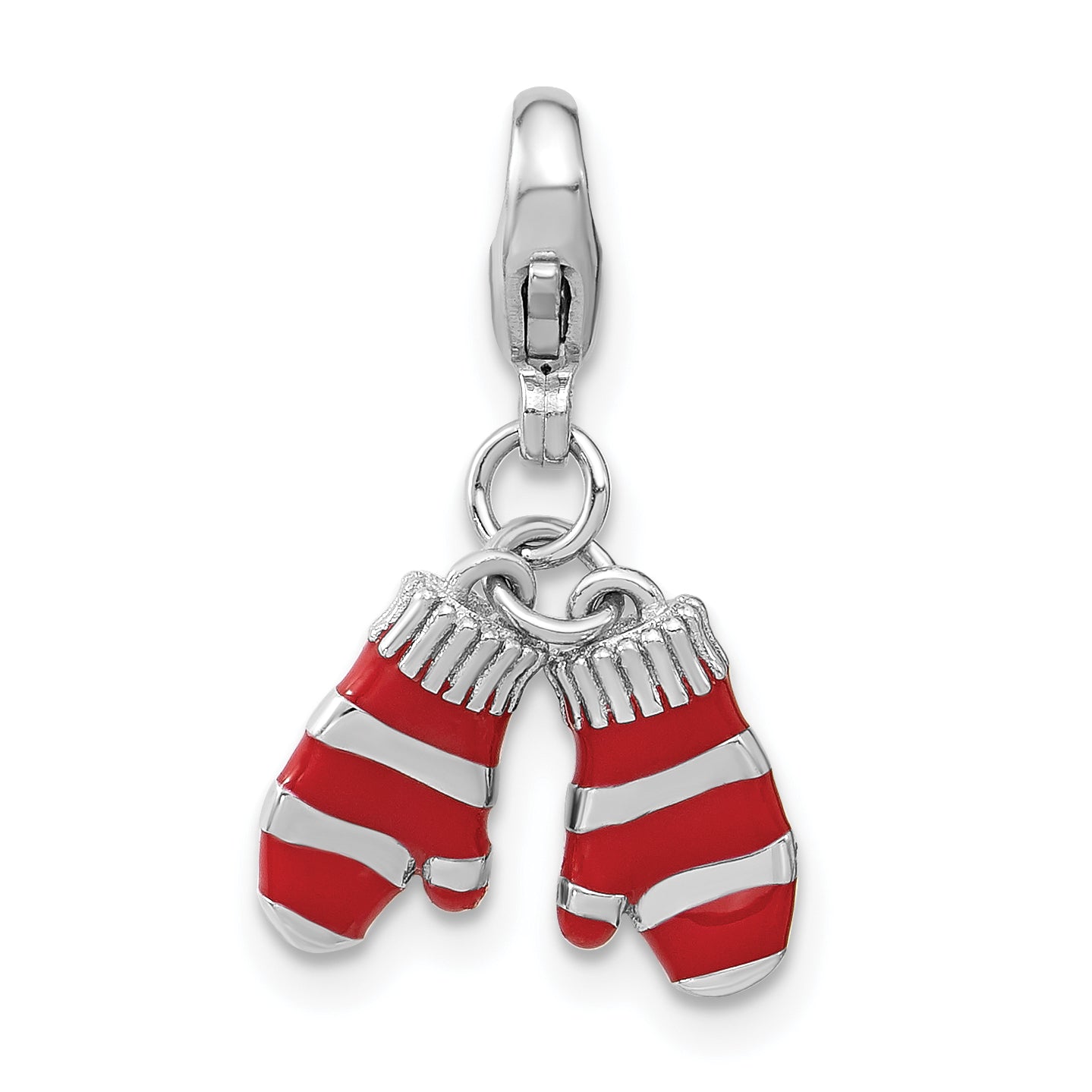 Sterling Silver Amore La Vita Rhodium-Plated Polished 3-D Enameled Mittens Charm With Fancy Lobster Clasp