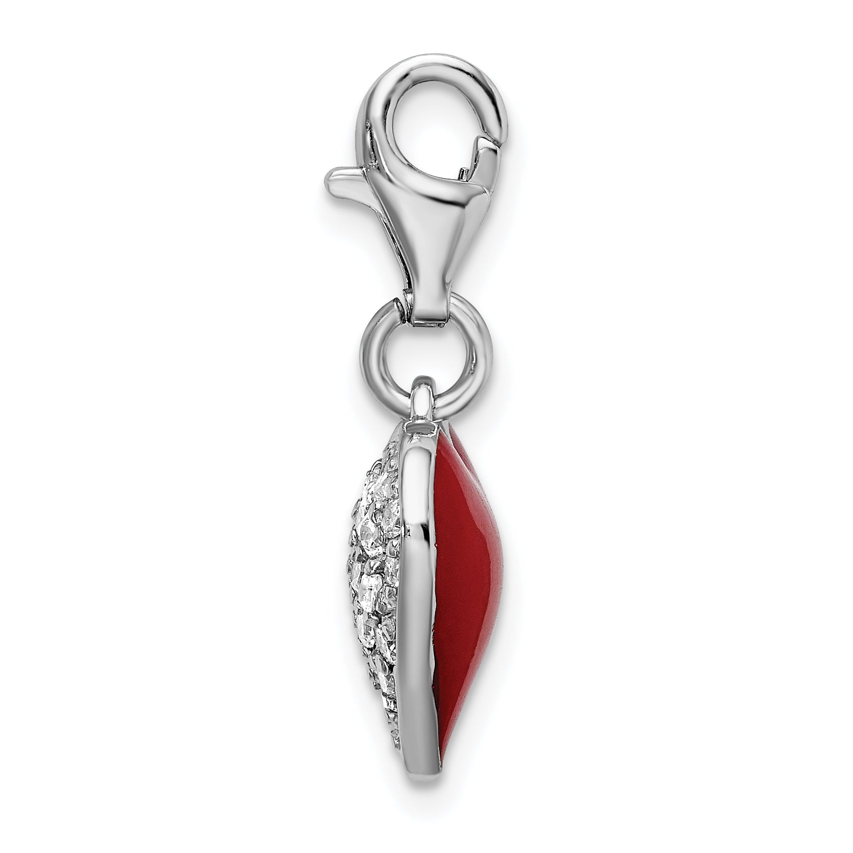 Sterling Silver Amore La Vita Rhodium-Plated Polished 3-D Cz And Red Enameled Reversible Heart Charm With Fancy Lobster Clasp