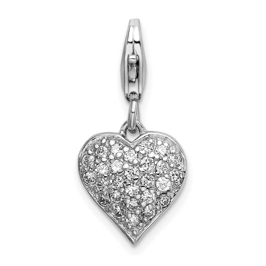 Sterling Silver Amore La Vita Rhodium-Plated Polished 3-D Cz And Red Enameled Reversible Heart Charm With Fancy Lobster Clasp