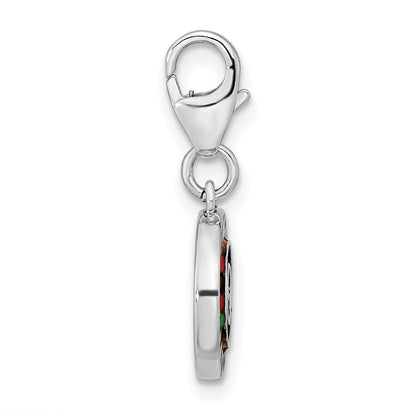 Sterling Silver Amore La Vita Rhodium-Plated Polished Antiqued Enameled Reversible Las Vegas Roulette Charm With Fancy Lobster Clasp