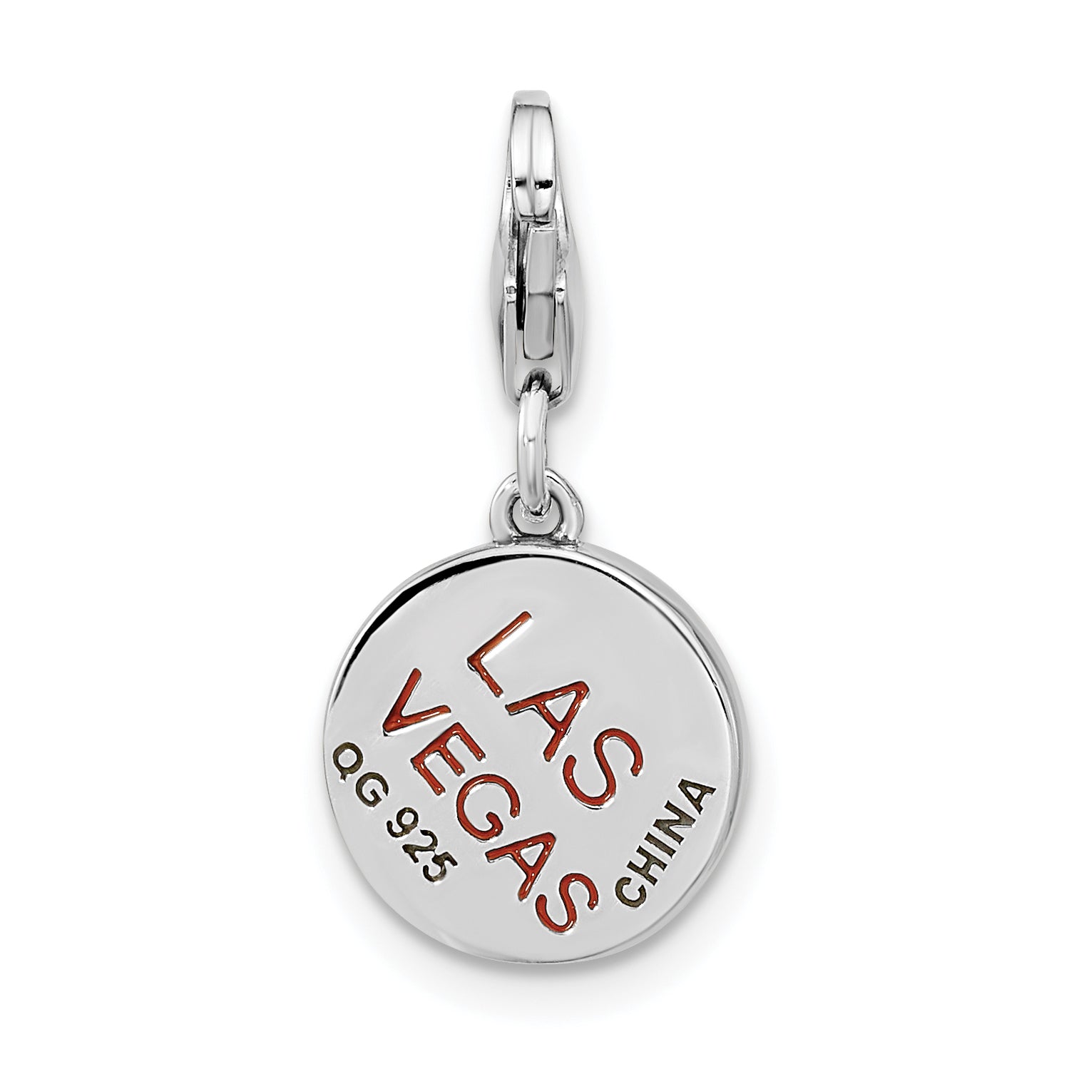 Sterling Silver Amore La Vita Rhodium-Plated Polished Antiqued Enameled Reversible Las Vegas Roulette Charm With Fancy Lobster Clasp