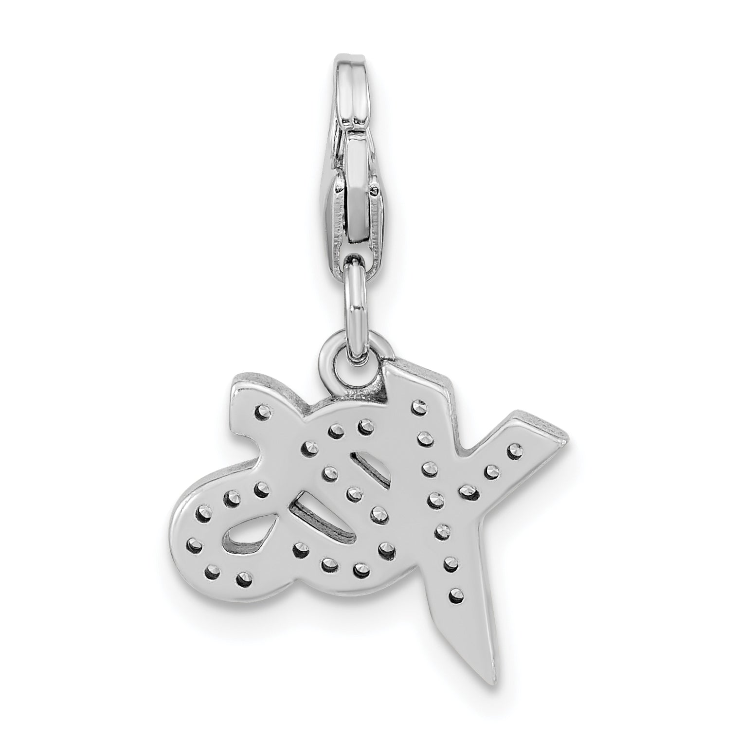 Sterling Silver Amore La Vita Rhodium-Plated Polished Antiqued Cz Yes Charm With Fancy Lobster Clasp