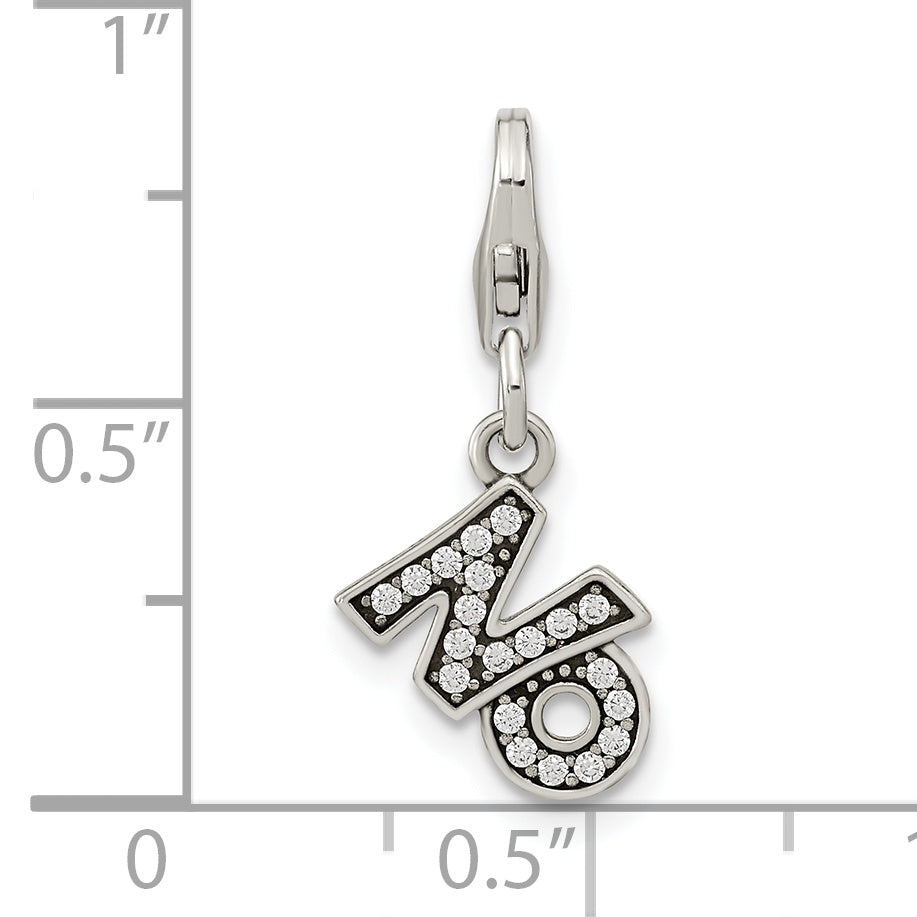 Sterling Silver Amore La Vita Rhodium-Plated Polished Antiqued Cz No Charm With Fancy Lobster Clasp