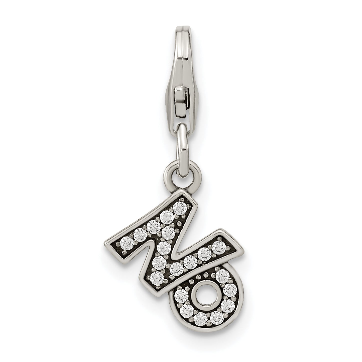 Sterling Silver Amore La Vita Rhodium-Plated Polished Antiqued Cz No Charm With Fancy Lobster Clasp