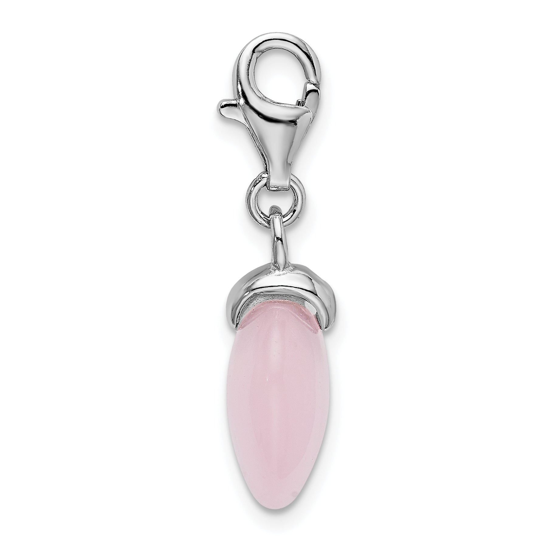 Sterling Silver Amore La Vita Rhodium-Plated Polished 3-D Rose Quartz Heart Charm With Fancy Lobster Clasp