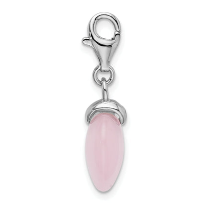 Sterling Silver Amore La Vita Rhodium-Plated Polished 3-D Rose Quartz Heart Charm With Fancy Lobster Clasp