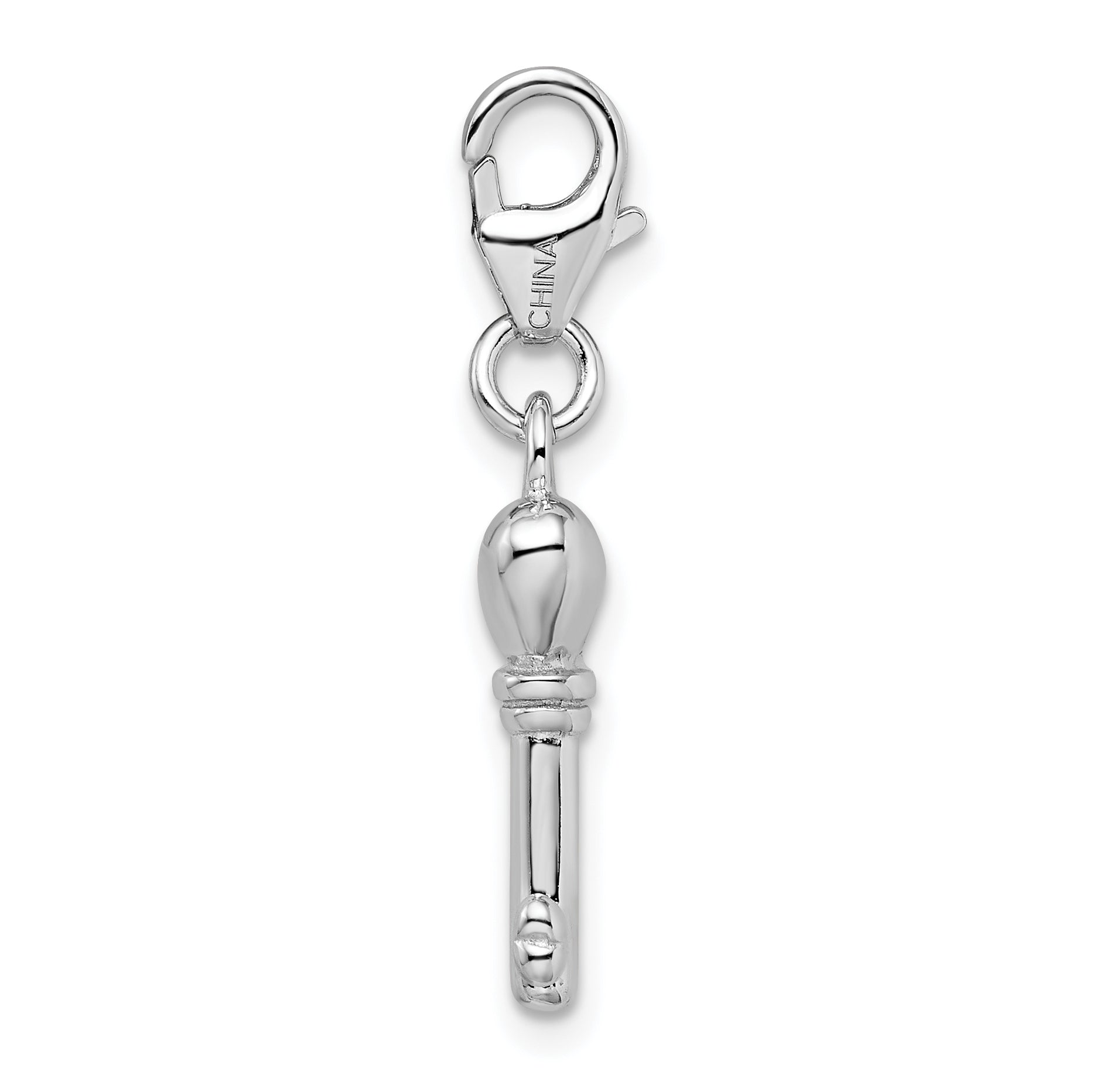 Sterling Silver Amore La Vita Rhodium-Plated Polished 3-D Key Charm With Fancy Lobster Clasp