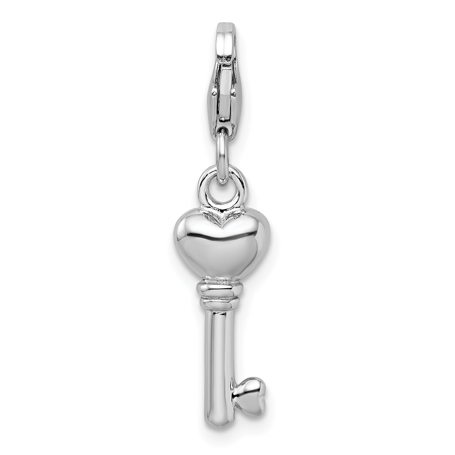 Sterling Silver Amore La Vita Rhodium-Plated Polished 3-D Key Charm With Fancy Lobster Clasp