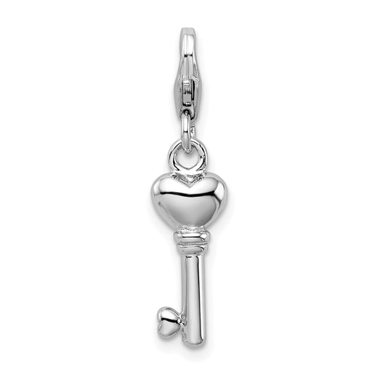 Sterling Silver Amore La Vita Rhodium-Plated Polished 3-D Key Charm With Fancy Lobster Clasp