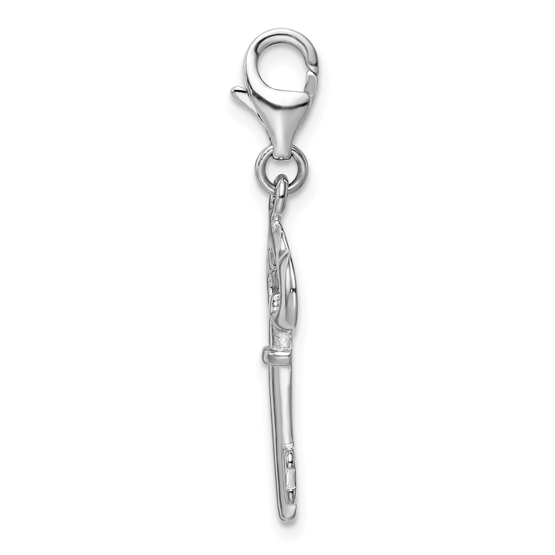 Sterling Silver Amore La Vita Rhodium-Plated Polished Skeleton Key Charm With Fancy Lobster Clasp