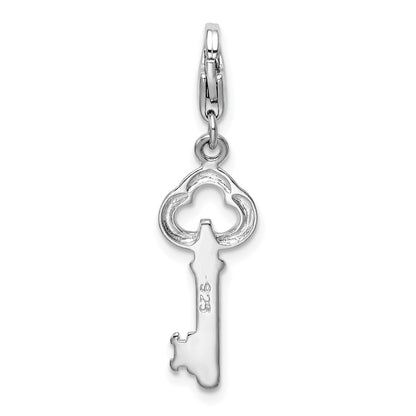 Sterling Silver Amore La Vita Rhodium-Plated Polished Skeleton Key Charm With Fancy Lobster Clasp
