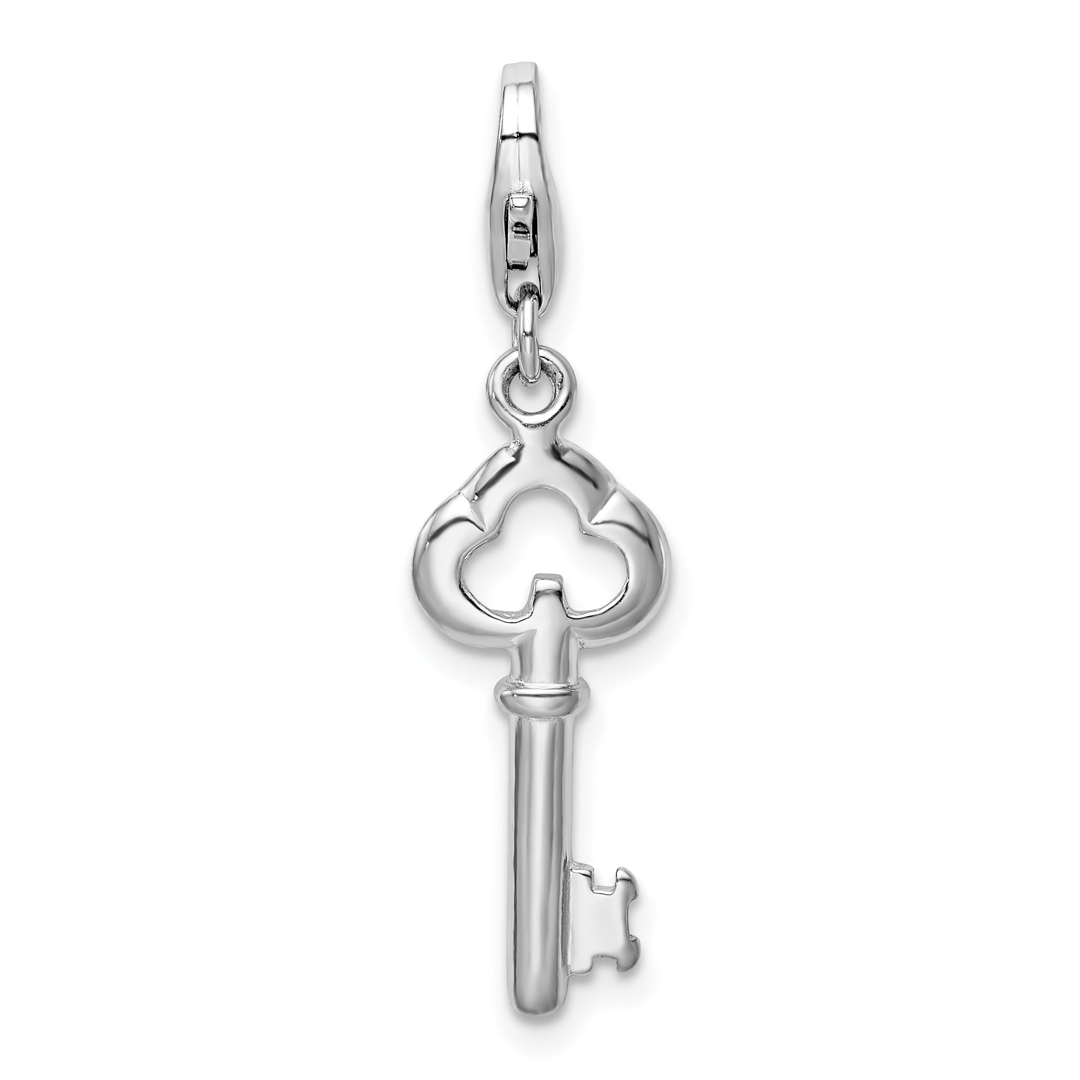 Sterling Silver Amore La Vita Rhodium-Plated Polished Skeleton Key Charm With Fancy Lobster Clasp