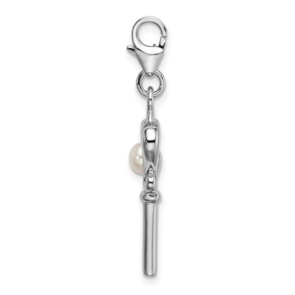 Sterling Silver Amore La Vita Rhodium-Plated Polished Freshwater Cultured Pearl Key Charm With Fancy Lobster Clasp