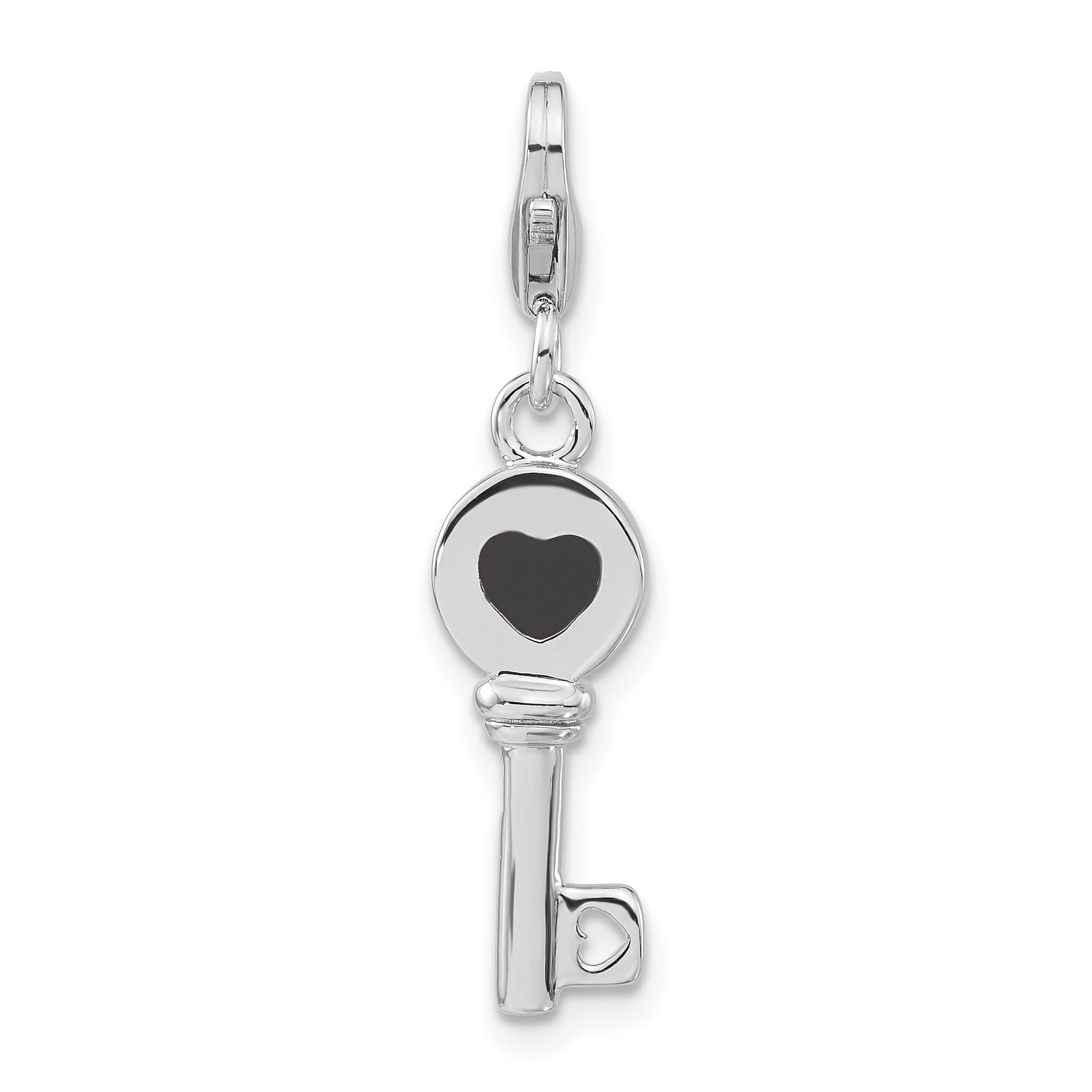 Sterling Silver Rhodium-Plated 3-D Enameled Key W/Lobster Clasp Charm