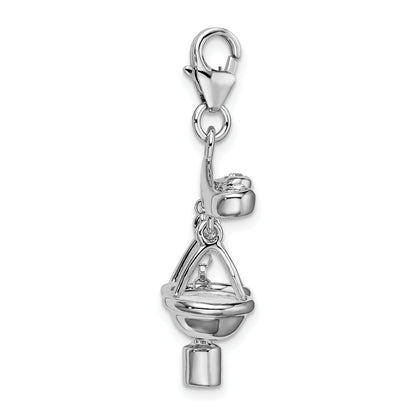 Sterling Silver Amore La Vita Rhodium-Plated Polished 3-D Enameled Scales Of Justice Charm With Fancy Lobster Clasp