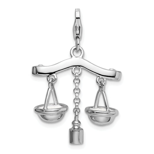 Sterling Silver Amore La Vita Rhodium-Plated Polished 3-D Enameled Scales Of Justice Charm With Fancy Lobster Clasp
