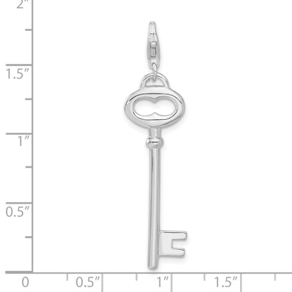 Sterling Silver Polished Open Oval Heart Key W/Lobster Clasp Charm