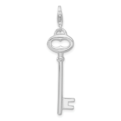Sterling Silver Polished Open Oval Heart Key W/Lobster Clasp Charm
