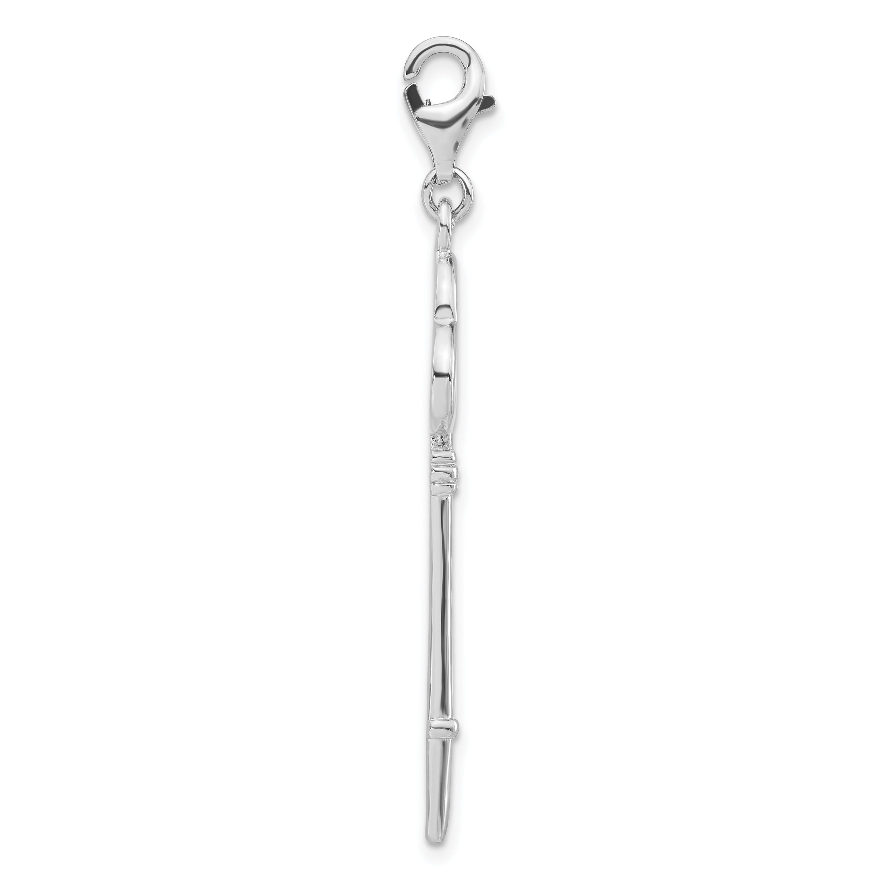 Sterling Silver Rhodium-Plated Polished Key W/Lobster Clasp Charm