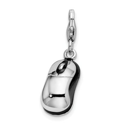 Sterling Silver Amore La Vita Rhodium-Plated Polished 3-D Enameled Mouse Charm With Fancy Lobster Clasp