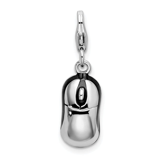 Sterling Silver Amore La Vita Rhodium-Plated Polished 3-D Enameled Mouse Charm With Fancy Lobster Clasp