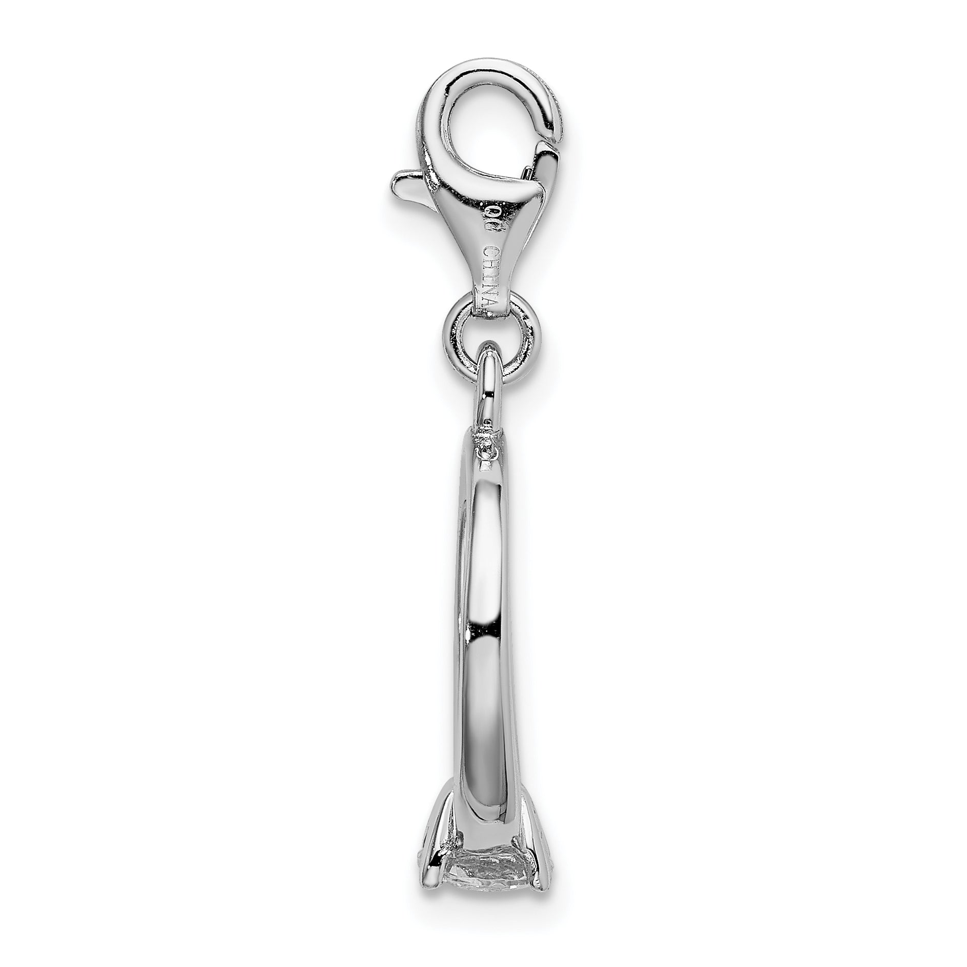 Sterling Silver Amore La Vita Rhodium-Plated Polished 3-D Cz Engagement Ring Charm With Fancy Lobster Clasp