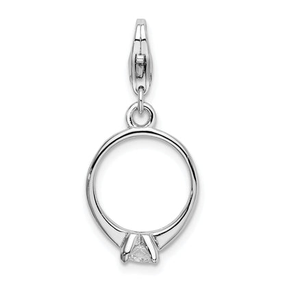 Sterling Silver Amore La Vita Rhodium-Plated Polished 3-D Cz Engagement Ring Charm With Fancy Lobster Clasp