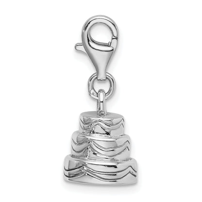 Sterling Silver Amore La Vita Rhodium-Plated Polished 3-D Wedding Cake Charm With Fancy Lobster Clasp