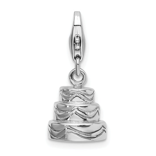 Sterling Silver Amore La Vita Rhodium-Plated Polished 3-D Wedding Cake Charm With Fancy Lobster Clasp