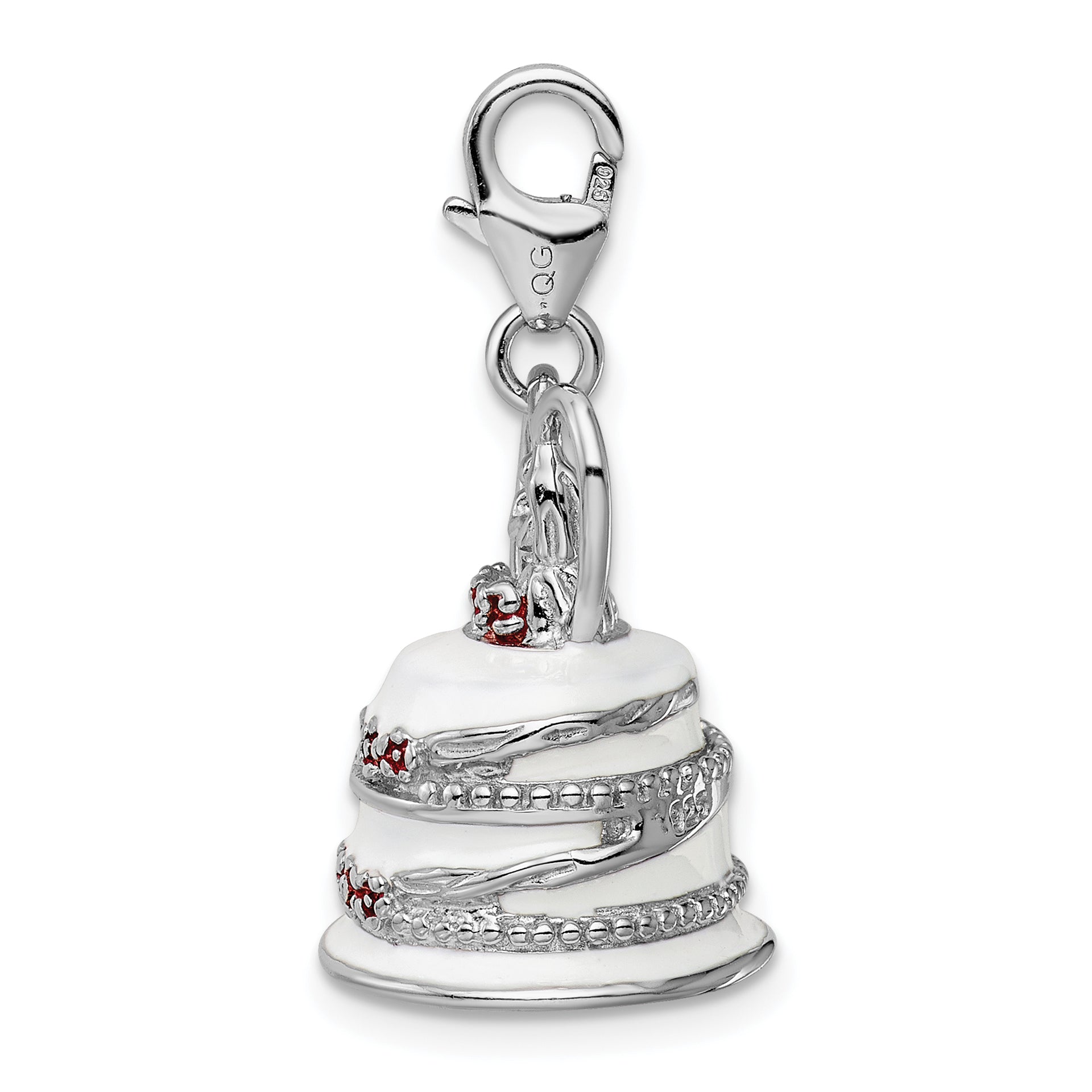 Sterling Silver Amore La Vita Rhodium-Plated Polished 3-D Enameled Wedding Cake Charm With Fancy Lobster Clasp