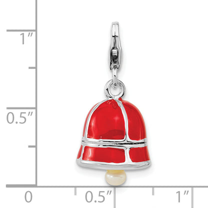Sterling Silver Ss Rh Fw Cultured Pearl Red Enamel Bell W/Lobster Clasp Charm