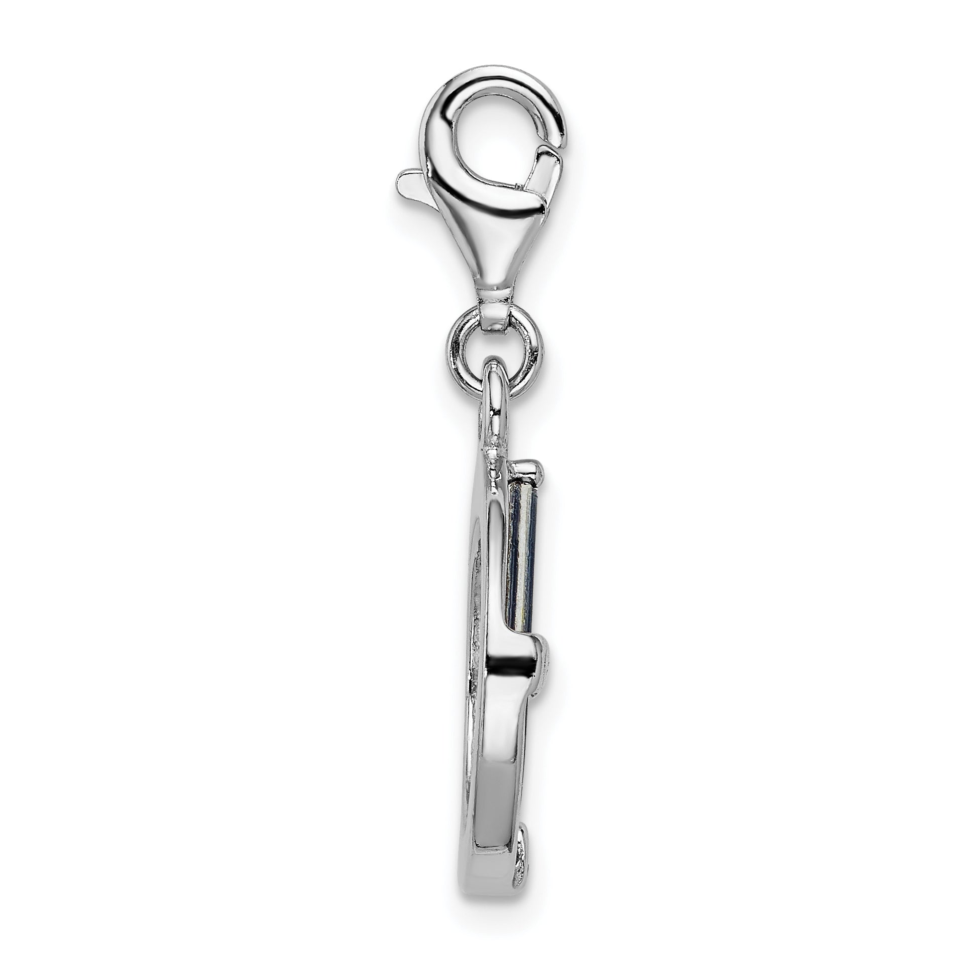 Sterling Silver Amore La Vita Rhodium-Plated Polished Circle Frame Charm With Fancy Lobster Clasp