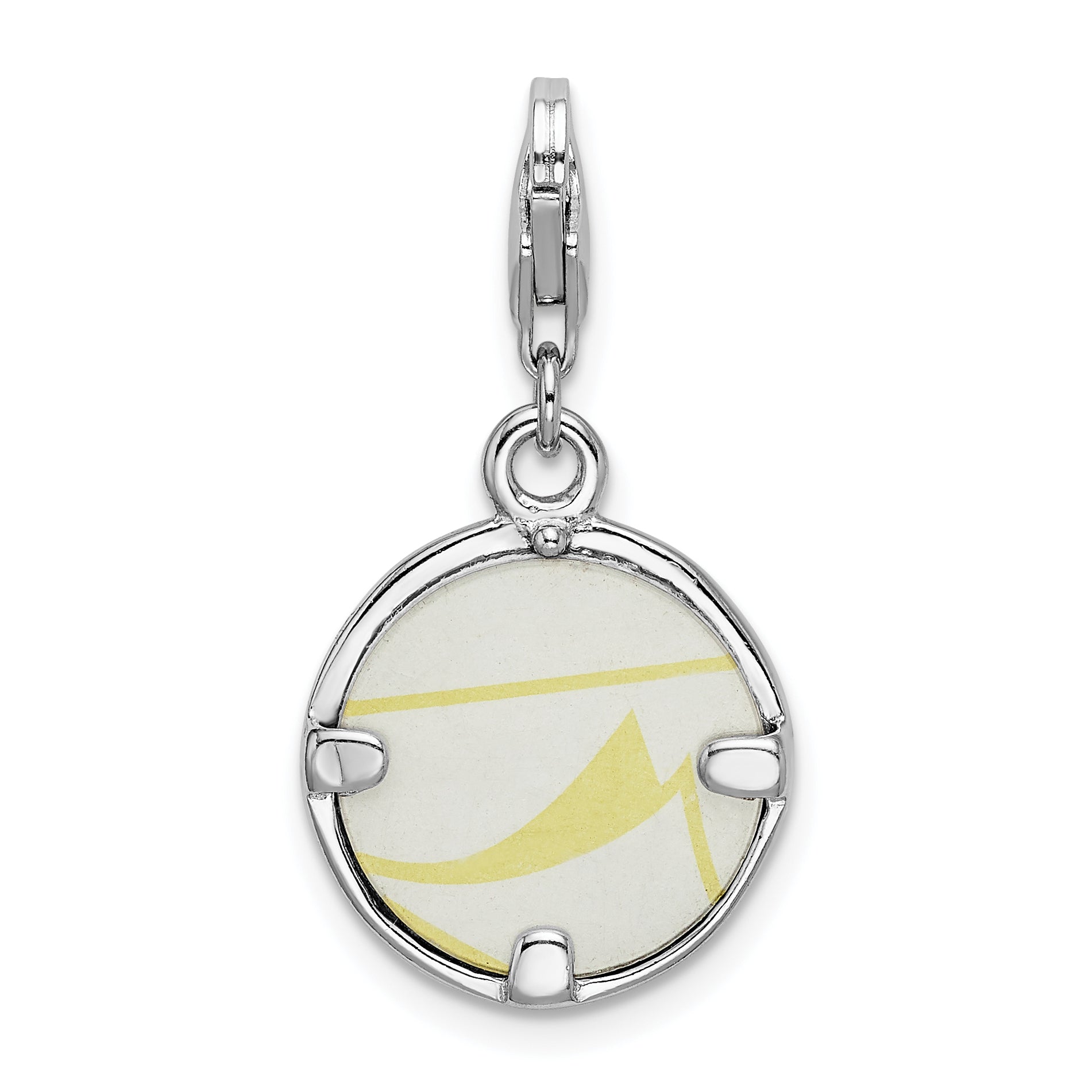 Sterling Silver Amore La Vita Rhodium-Plated Polished Circle Frame Charm With Fancy Lobster Clasp