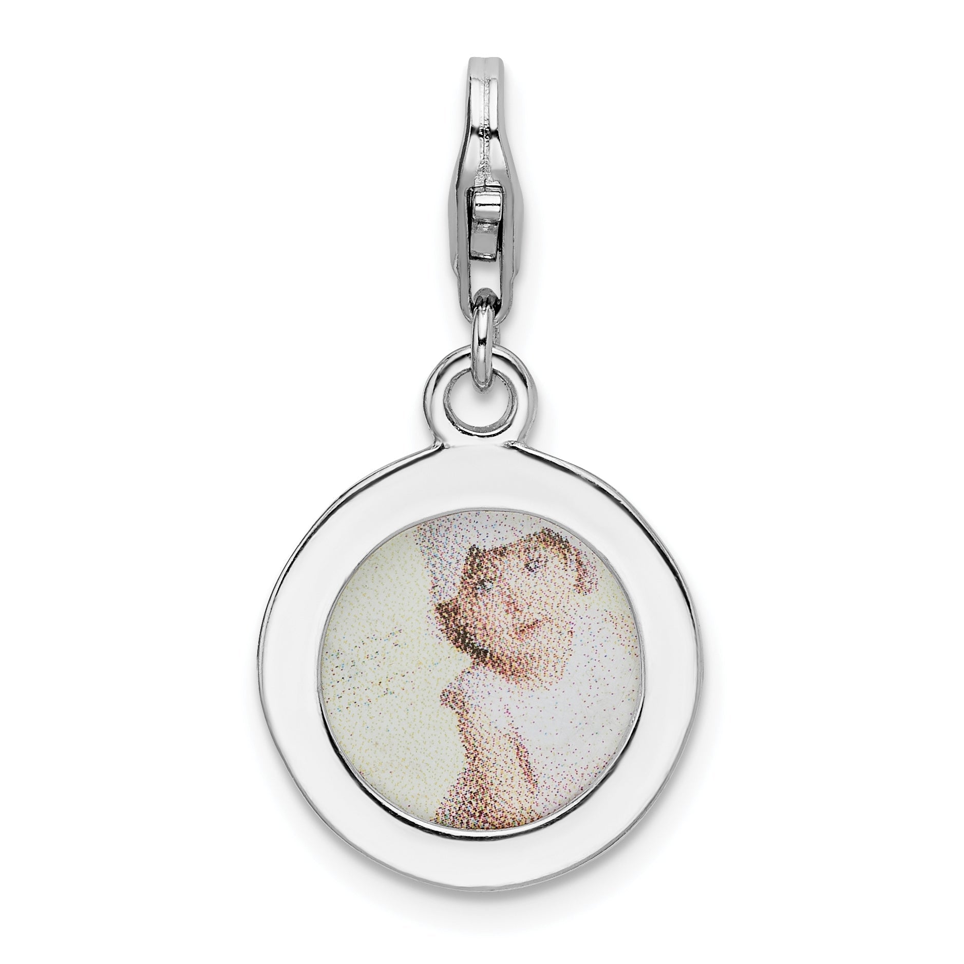 Sterling Silver Amore La Vita Rhodium-Plated Polished Circle Frame Charm With Fancy Lobster Clasp