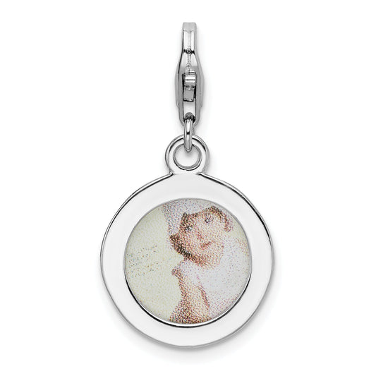 Sterling Silver Amore La Vita Rhodium-Plated Polished Circle Frame Charm With Fancy Lobster Clasp