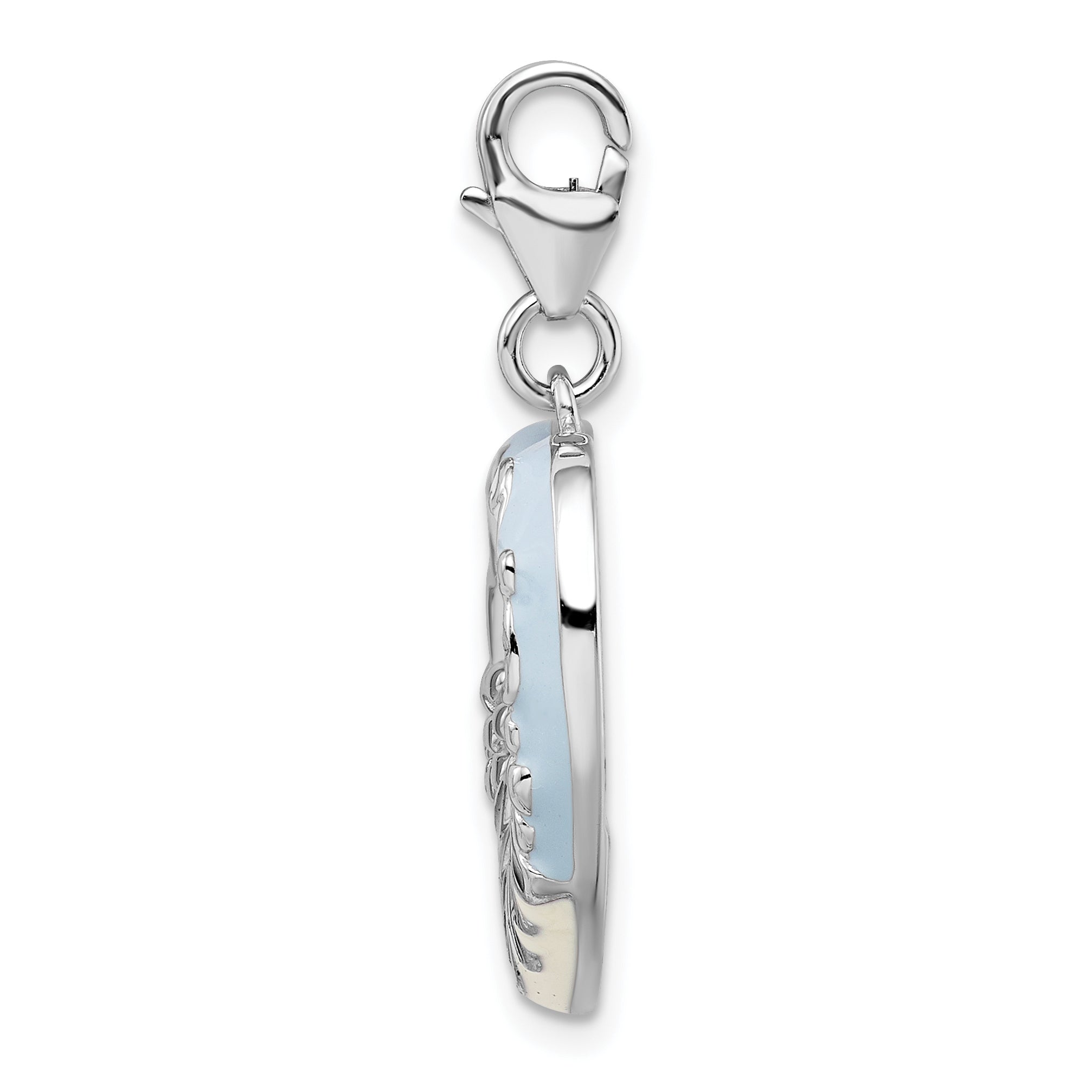 Sterling Silver Amore La Vita Rhodium-Plated Polished Blue Enameled Mom Photo Charm With Fancy Lobster Clasp