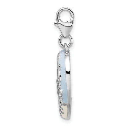 Sterling Silver Amore La Vita Rhodium-Plated Polished Blue Enameled Mom Photo Charm With Fancy Lobster Clasp