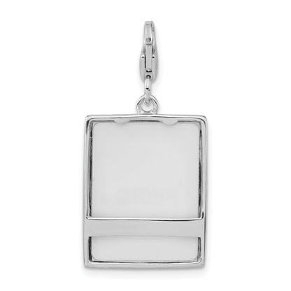 Sterling Silver Rhodium-Plated 3-D Enameled Butterfly Photo Frame W/Lobster Clasp Charm