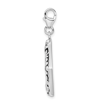 Sterling Silver Amore La Vita Rhodium-Plated Polished Antiqued Photo Charm With Fancy Lobster Clasp